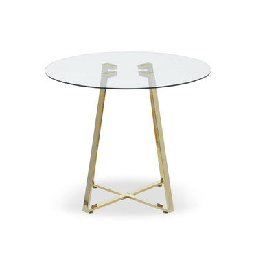 Clear Glass Top and Gold Finish Round Steel Dining Table | Metropolitan
