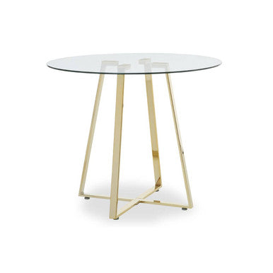 Clear Glass Top and Gold Finish Round Steel Dining Table | Metropolitan