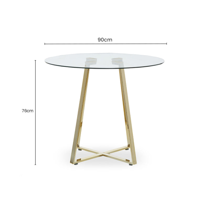 Clear Glass Top and Gold Finish Round Steel Dining Table | Metropolitan