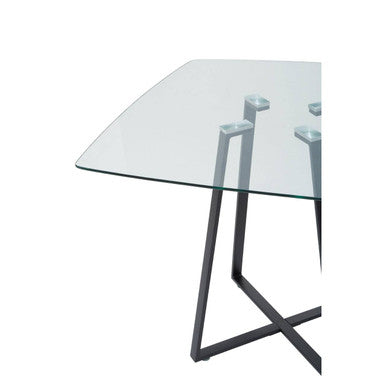 Clear Glass Top and Matte Black Square Steel Dining Table | Metropolitan