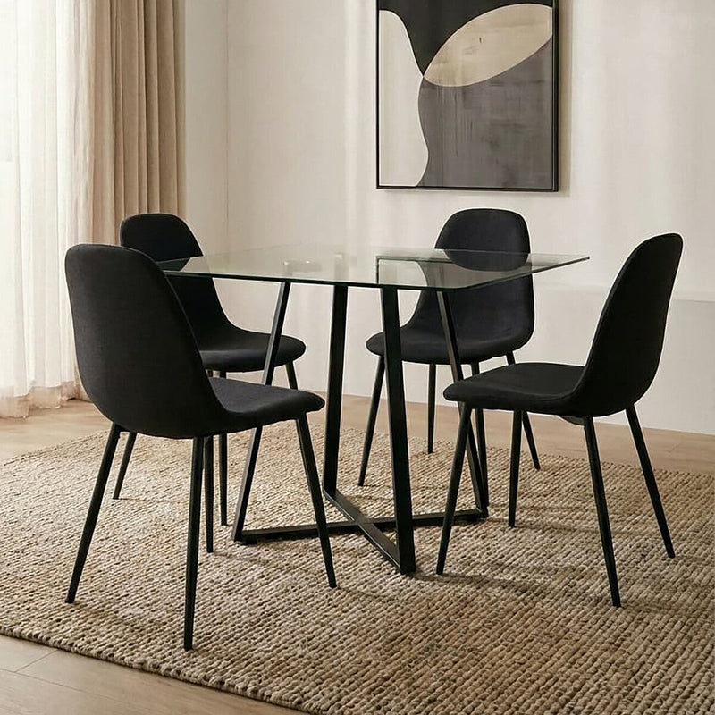 Clear Glass Top and Matte Black Square Steel Dining Table | Metropolitan
