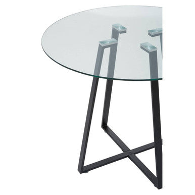 Clear Glass Top Matte Black Lattice Steel Dining Table | Metropolitan