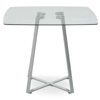 Clear Glass Top and Matte Grey Steel Square Dining Table | Metropolitan
