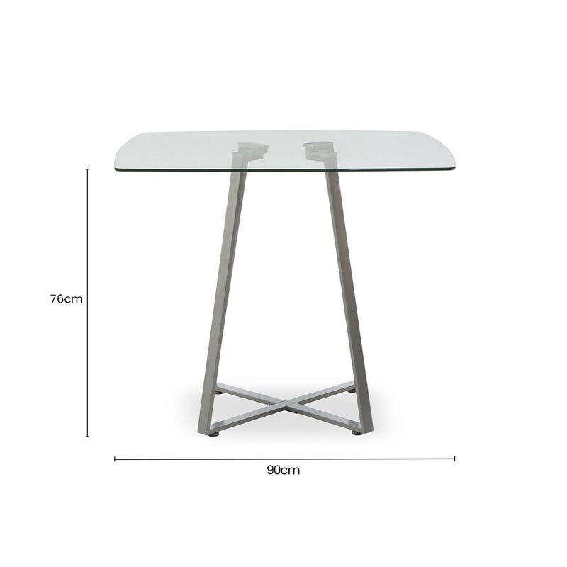 Clear Glass Top and Matte Grey Steel Square Dining Table | Metropolitan