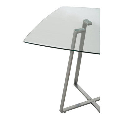 Clear Glass Top and Matte Grey Steel Square Dining Table | Metropolitan