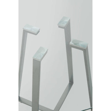 Clear Glass Top and Matte Grey Steel Square Dining Table | Metropolitan