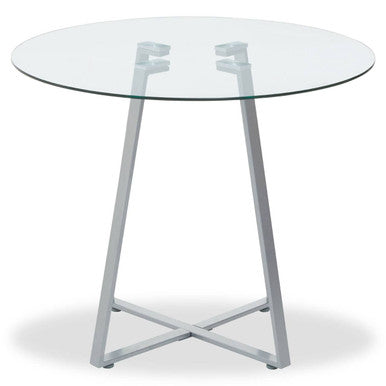 Glass Top and Grey Stainless Steel Dining Table | Metropolitan