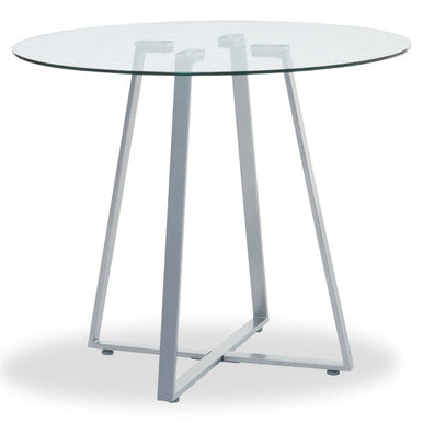 Glass Top and Grey Stainless Steel Dining Table | Metropolitan