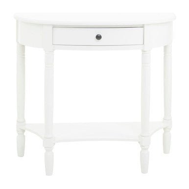 Half Moon White Wooden Console Table with One Drawer and Lower Shelf | Heritage
