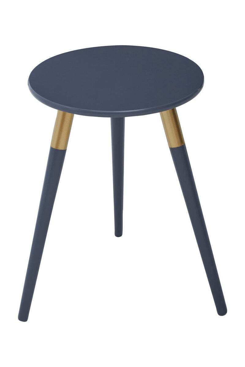 Dark Grey Round Top Wooden Side Table with Natural Wood Legs and Gold Trim | Nostra