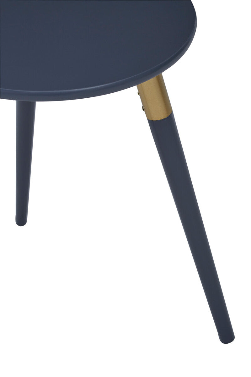 Dark Grey Round Top Wooden Side Table with Natural Wood Legs and Gold Trim | Nostra