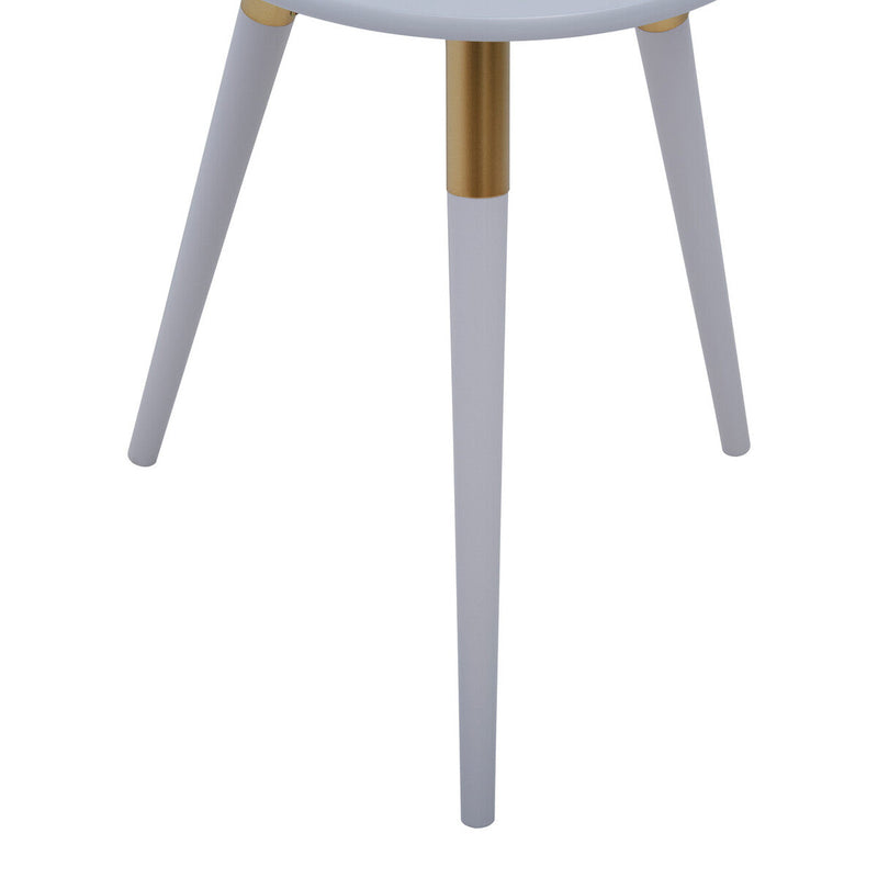 Light Grey Round Top Wooden Side Table with Natural Wood Legs and Gold Trim | Nostra