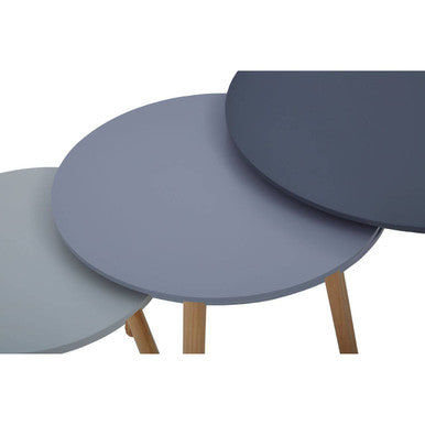 Set of 3 Grey Wooden Round Tables with Natural Wood Legs | Nostra