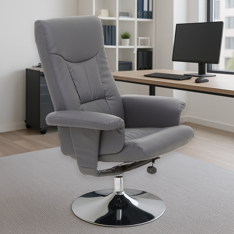 Grey Leather Effect Reclining Chair | Denton