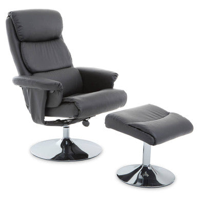 Grey Leather Effect Reclining Chair with Footstool | Denton