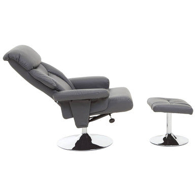 Grey Leather Effect Reclining Chair and Footstool | Denton