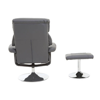 Grey Leather Effect Reclining Chair and Footstool | Denton