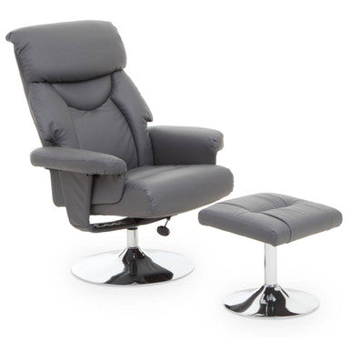Grey Leather Effect Reclining Chair and Footstool | Denton