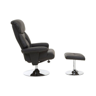 Black Leather Effect Reclining Chair and Footstool | Denton