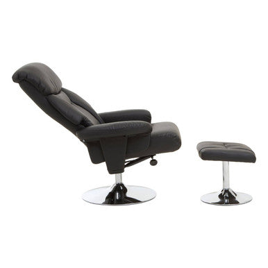 Black Leather Effect Reclining Chair and Footstool | Denton