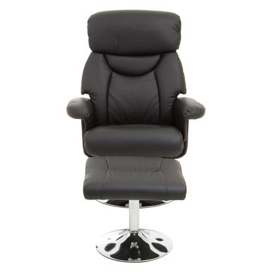 Black Leather Effect Reclining Chair and Footstool | Denton