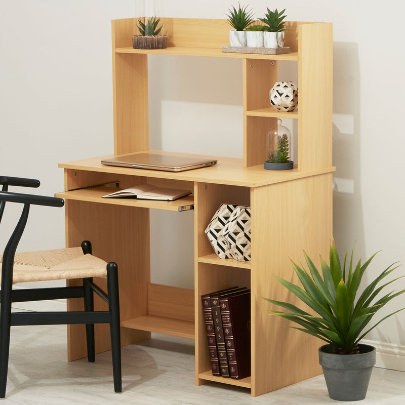 Natural Office Desk with Shelves | Bradbury