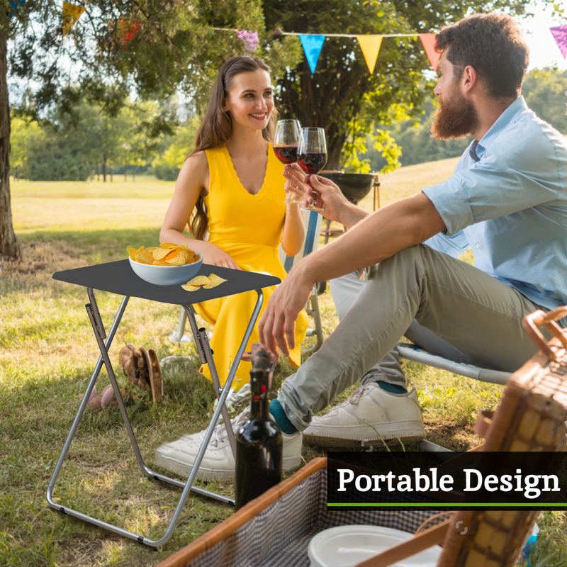 Black Wooden Top Folding Table with Silver Frame | Bernie