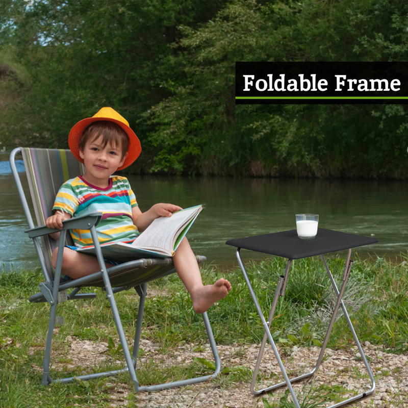 Black Wooden Top Folding Table with Silver Frame | Bernie