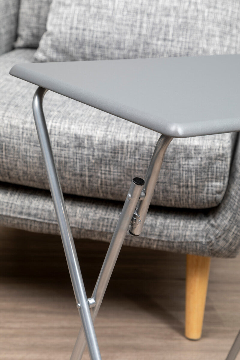 Grey Wooden Top Folding Table with Silver Frame | Bernie