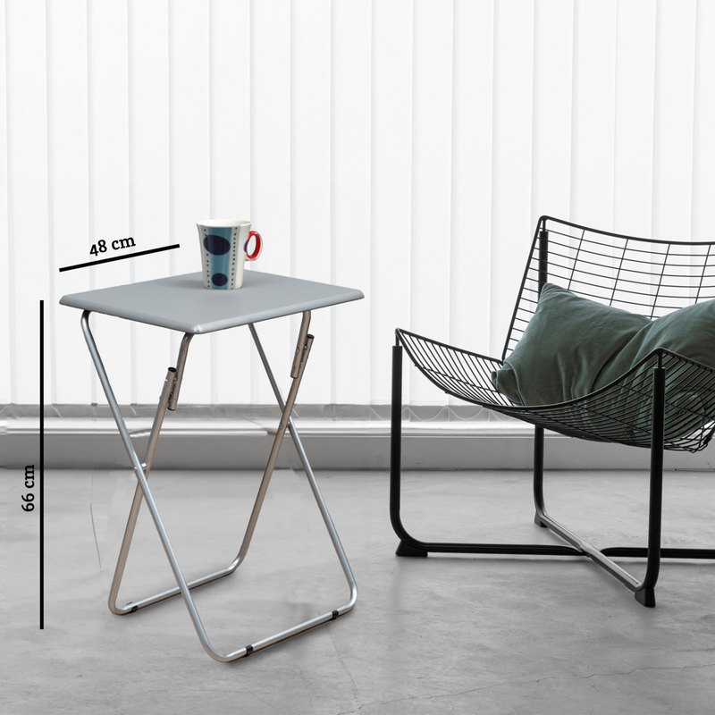 Grey Wooden Top Folding Table with Silver Frame | Bernie