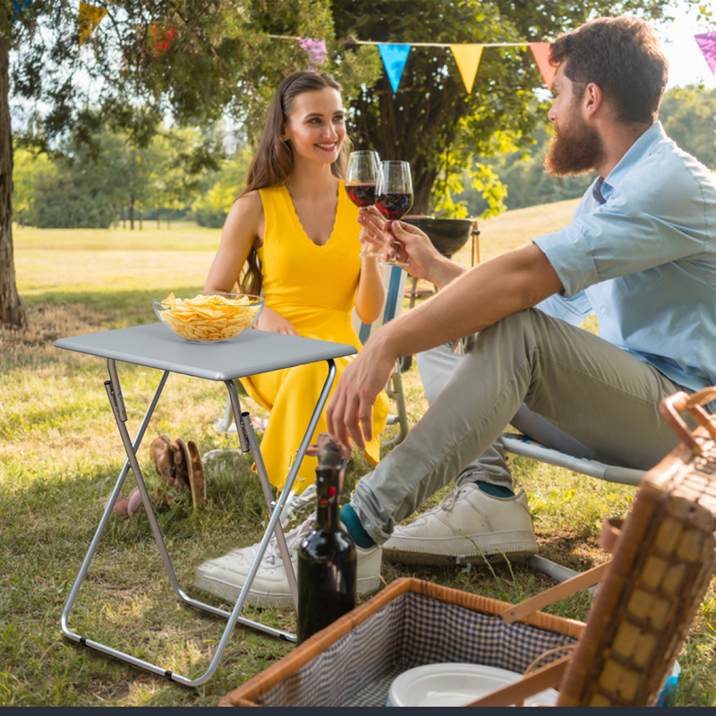 Grey Wooden Top Folding Table with Silver Frame | Bernie