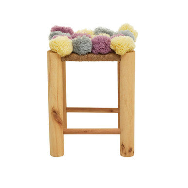 Grey Beige and Pink Pom Pom Stool | West Village