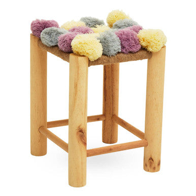 Grey Beige and Pink Pom Pom Stool | West Village