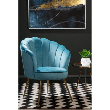 Aqua Blue Velvet Scalloped Chair | Ovala