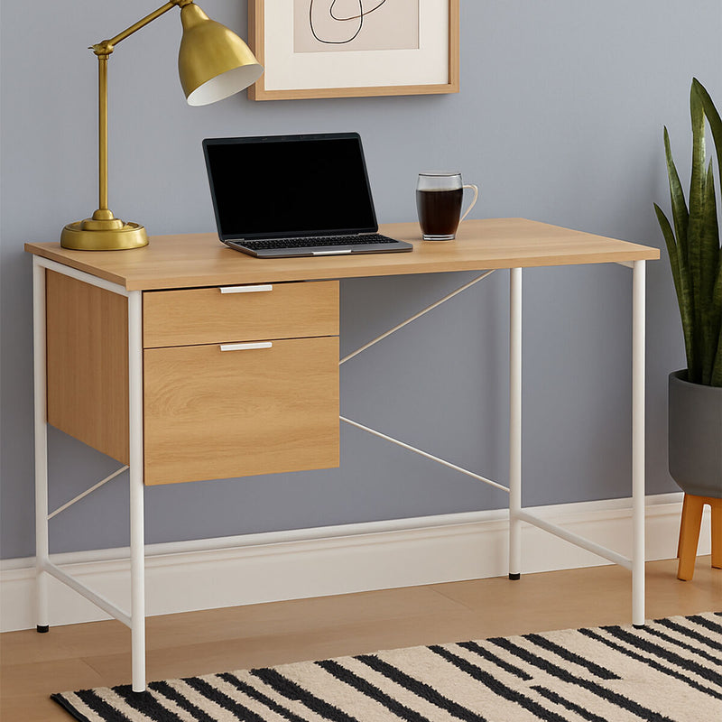 Natural Oak Veneer Desk with Drawers | Bradbury