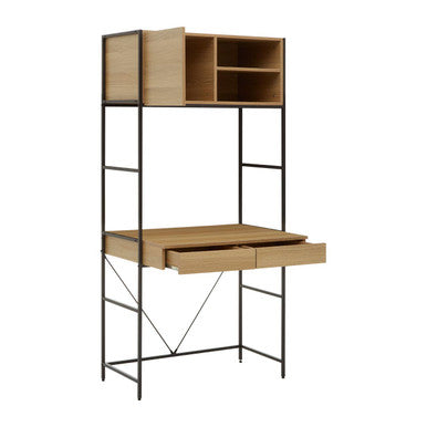 Natural Oak Effect Desk with Drawer and Shelves | Bradbury
