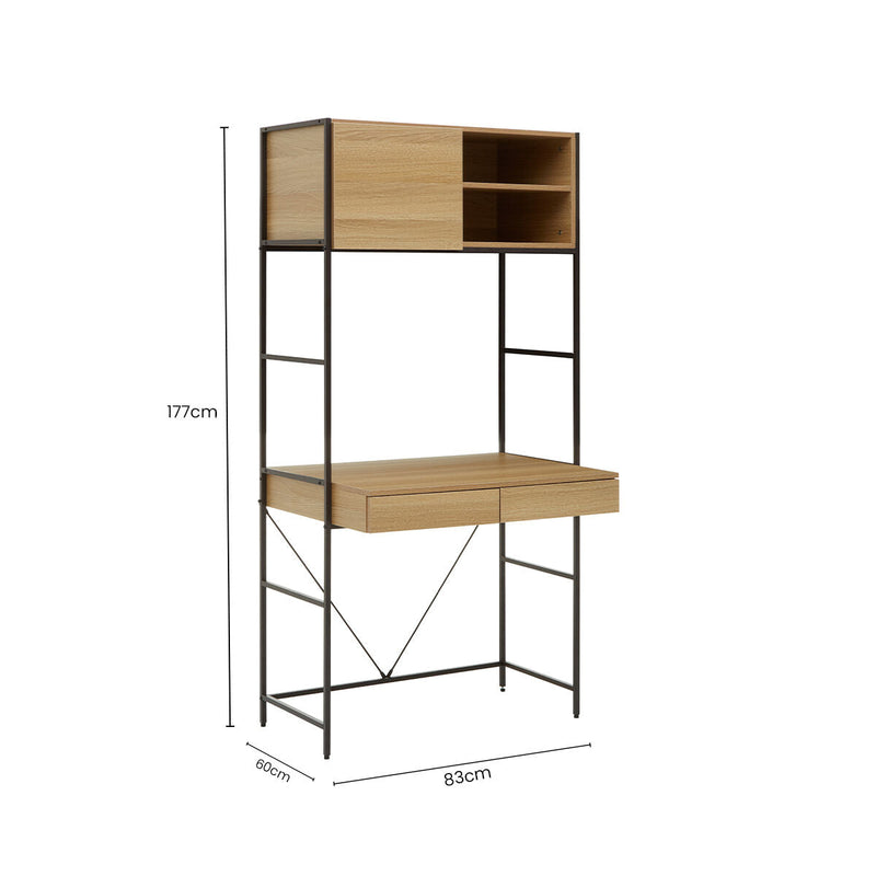 Natural Oak Effect Desk with Drawer and Shelves | Bradbury