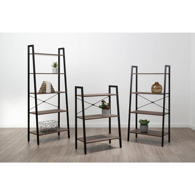 Five Tier Dark Oak Veneer Ladder Shelf Unit | Bradbury