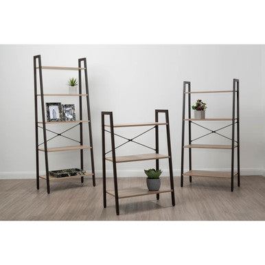 Five Tier Grey Oak Veneer Ladder Shelf Unit | Bradbury
