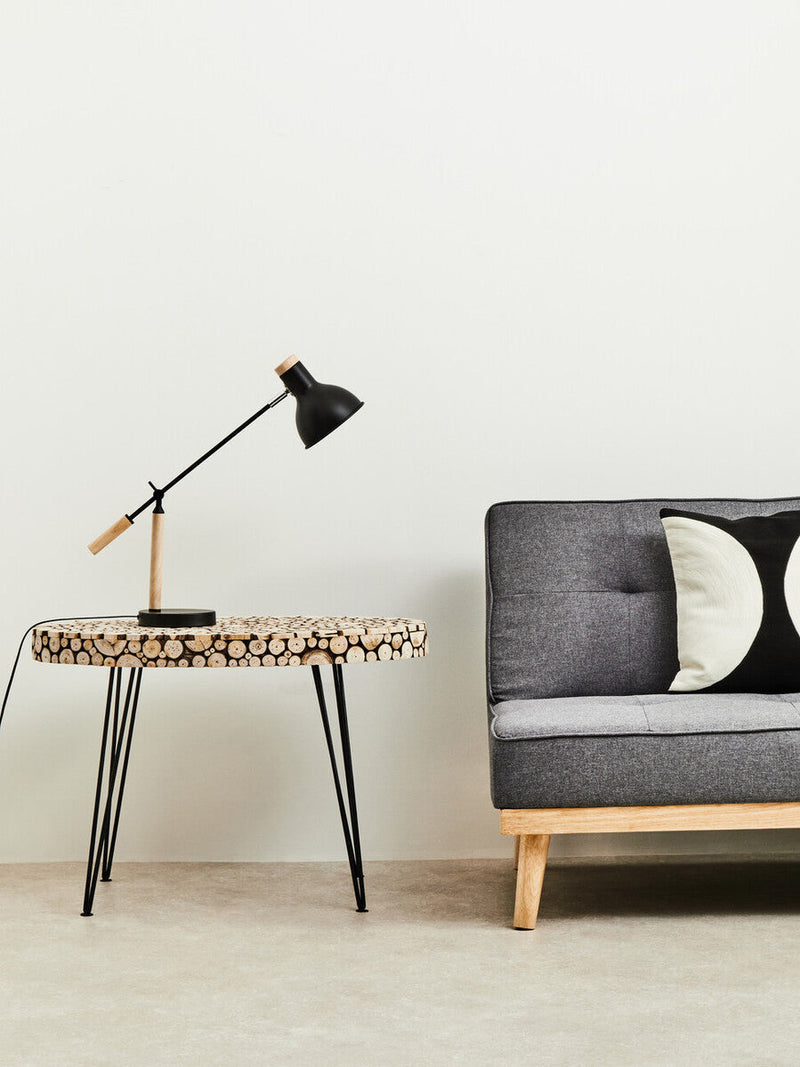 Natural Fir Wood Disc Mosaic Oval Coffee Table with Black Metal Hairpin Legs | Lacuna
