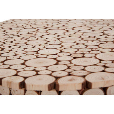 Natural Fir Wood Disc Mosaic Oval Coffee Table with Black Metal Hairpin Legs | Lacuna