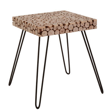 Black and Natural Square Side Table with Wood Top | Lacuna