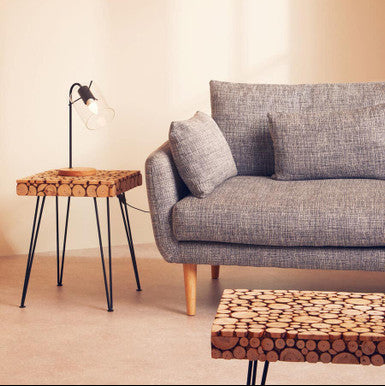 Black and Natural Square Side Table with Wood Top | Lacuna