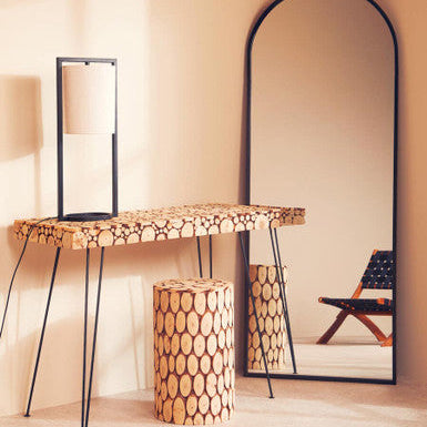 Distressed Fir Wood Mosaic Side Table and Stool | Lacuna