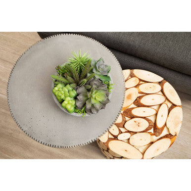 Distressed Fir Wood Mosaic Side Table and Stool | Lacuna