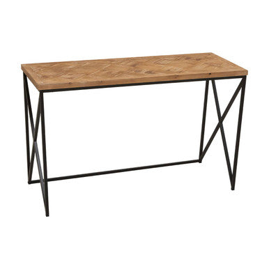 Natural Fir Wood Top Console Table with Black Metal Legs | Kickford