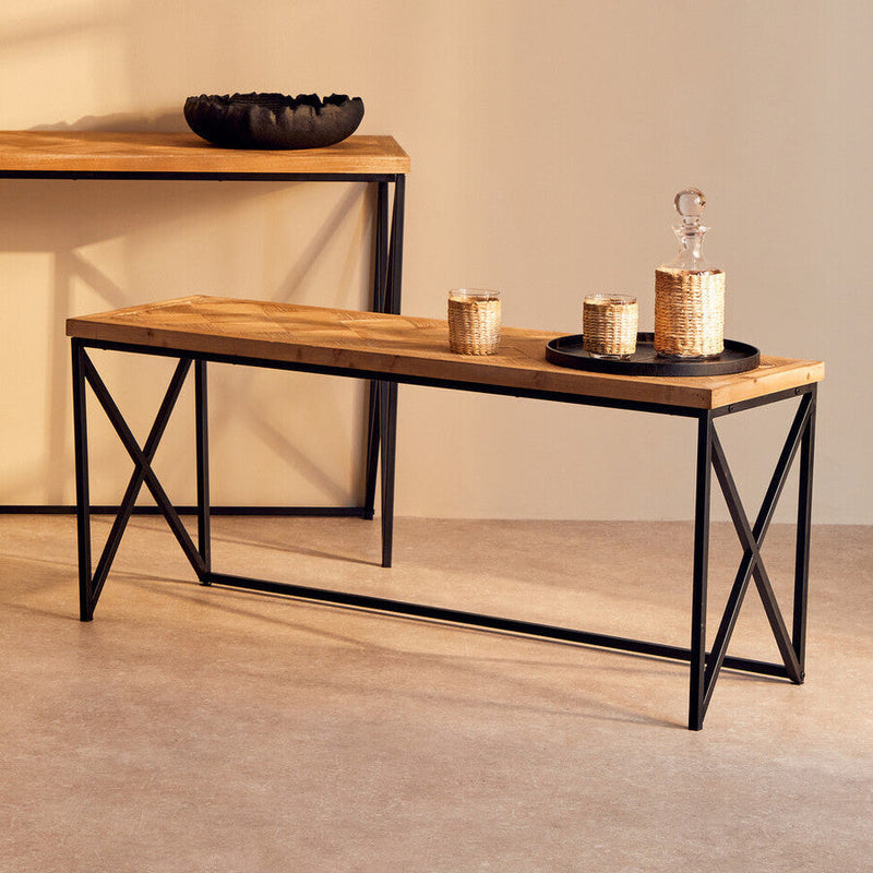 Natural Fir Wood Coffee Table with Black Metal Legs | Kickford