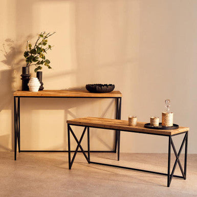 Natural Fir Wood Coffee Table with Black Metal Legs | Kickford