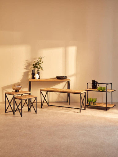 Natural Fir Wood Coffee Table with Black Metal Legs | Kickford