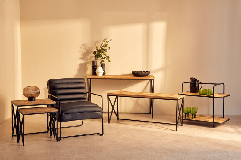 Natural Fir Wood Coffee Table with Black Metal Legs | Kickford
